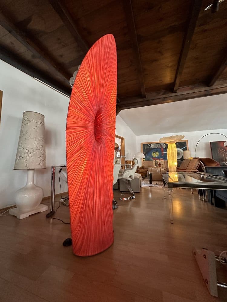 Floor lamp Maestro, red-orange silk, by A. Serfaty, Aqua Creations, Israel, 1990s. - 307516