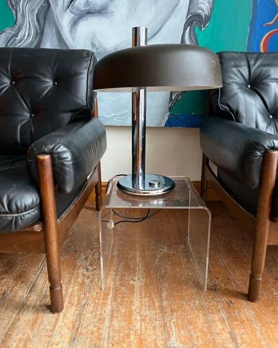 Desk lamp, brown, metal chrome, Hillebrand, Germany, 1970s. - 313573