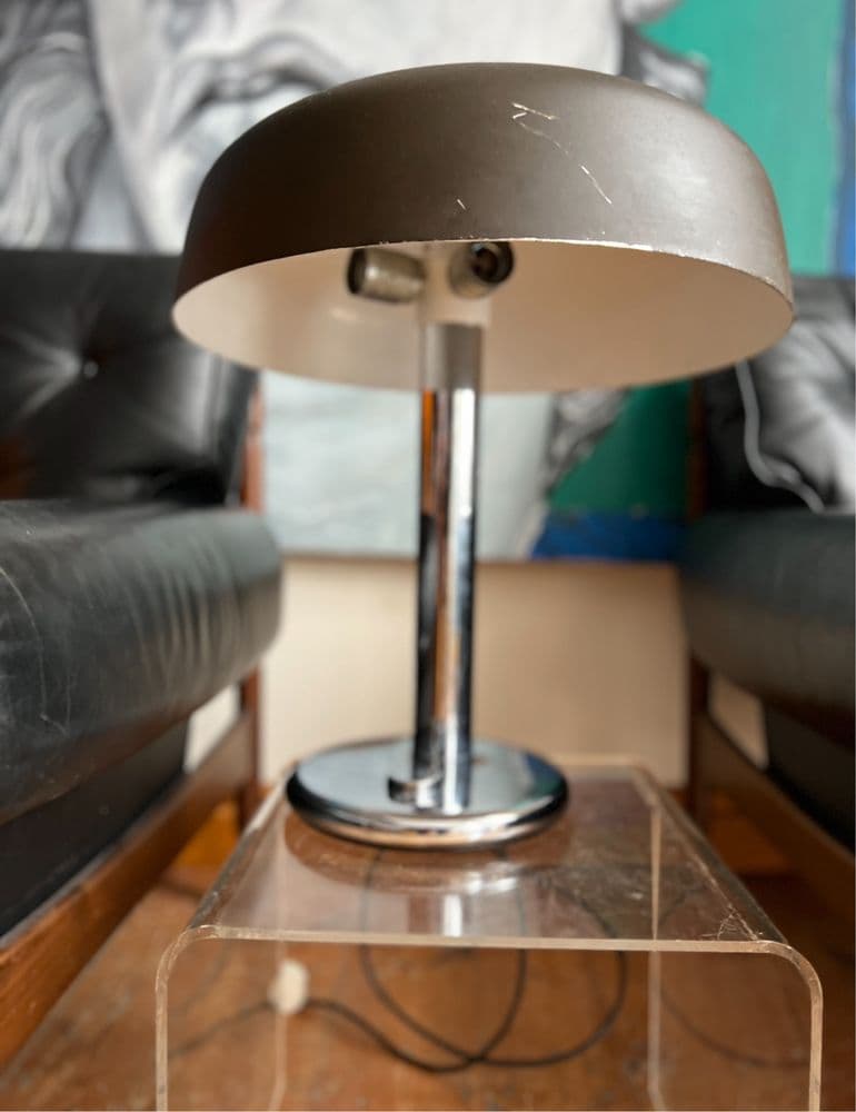 Desk lamp, brown, metal chrome, Hillebrand, Germany, 1970s. - 307503
