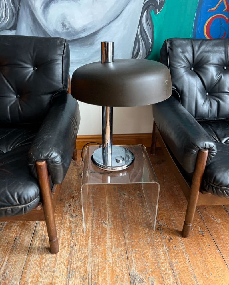 Desk lamp, brown, metal chrome, Hillebrand, Germany, 1970s. - 307502