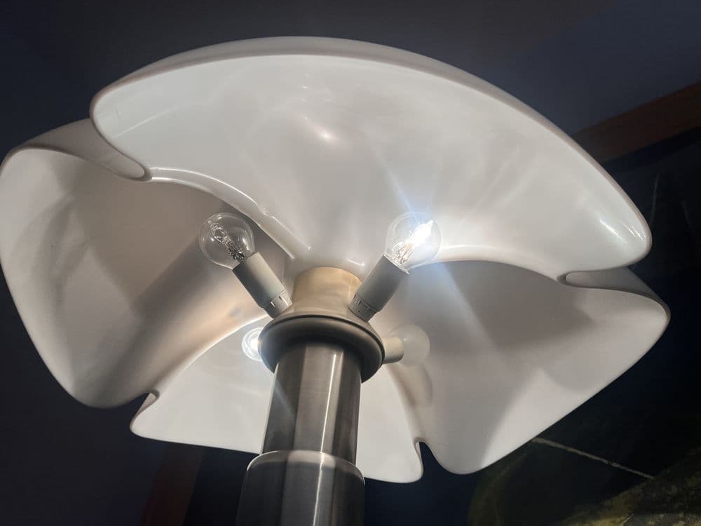 Table lamp Pipistrello, black, brushed steel, white acrylic, by G. Aulenti, Martinelli Luce, Italy, 1960s. - 307499