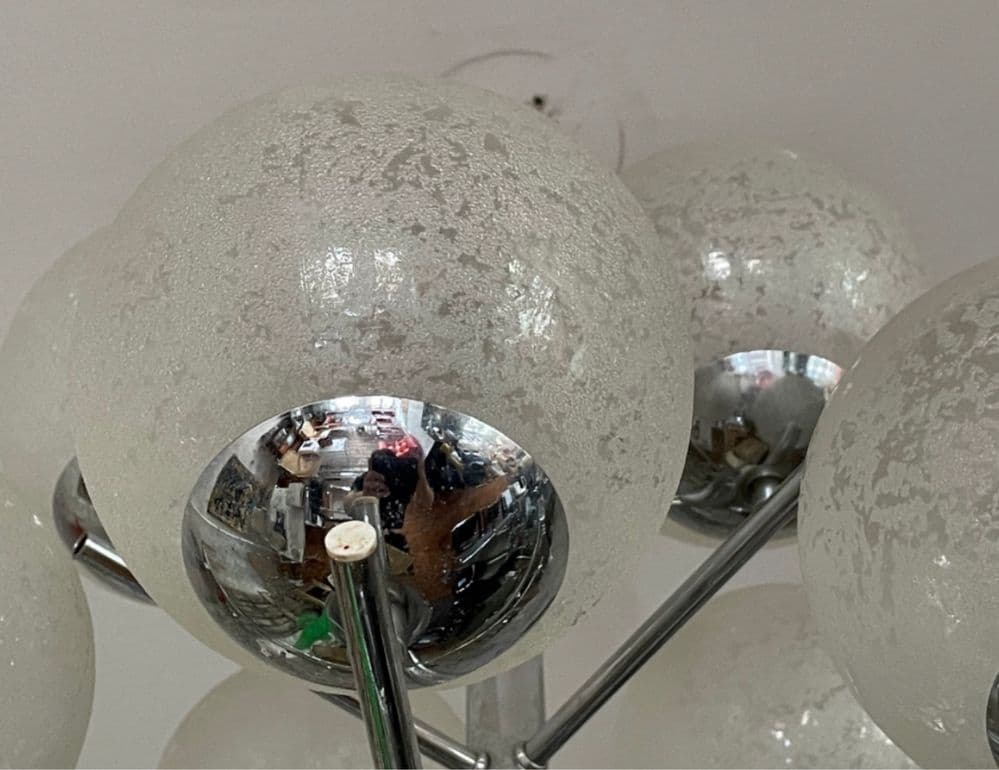 Żyrandol Space Age, chrom srebrny, szkło białe, Niemcy, lata 70. - 307481
