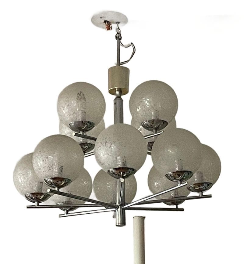 Żyrandol Space Age, chrom srebrny, szkło białe, Niemcy, lata 70. - 307480
