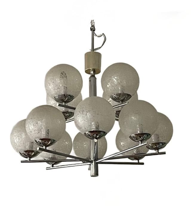 Żyrandol Space Age, chrom srebrny, szkło białe, Niemcy, lata 70. - WYMIARY