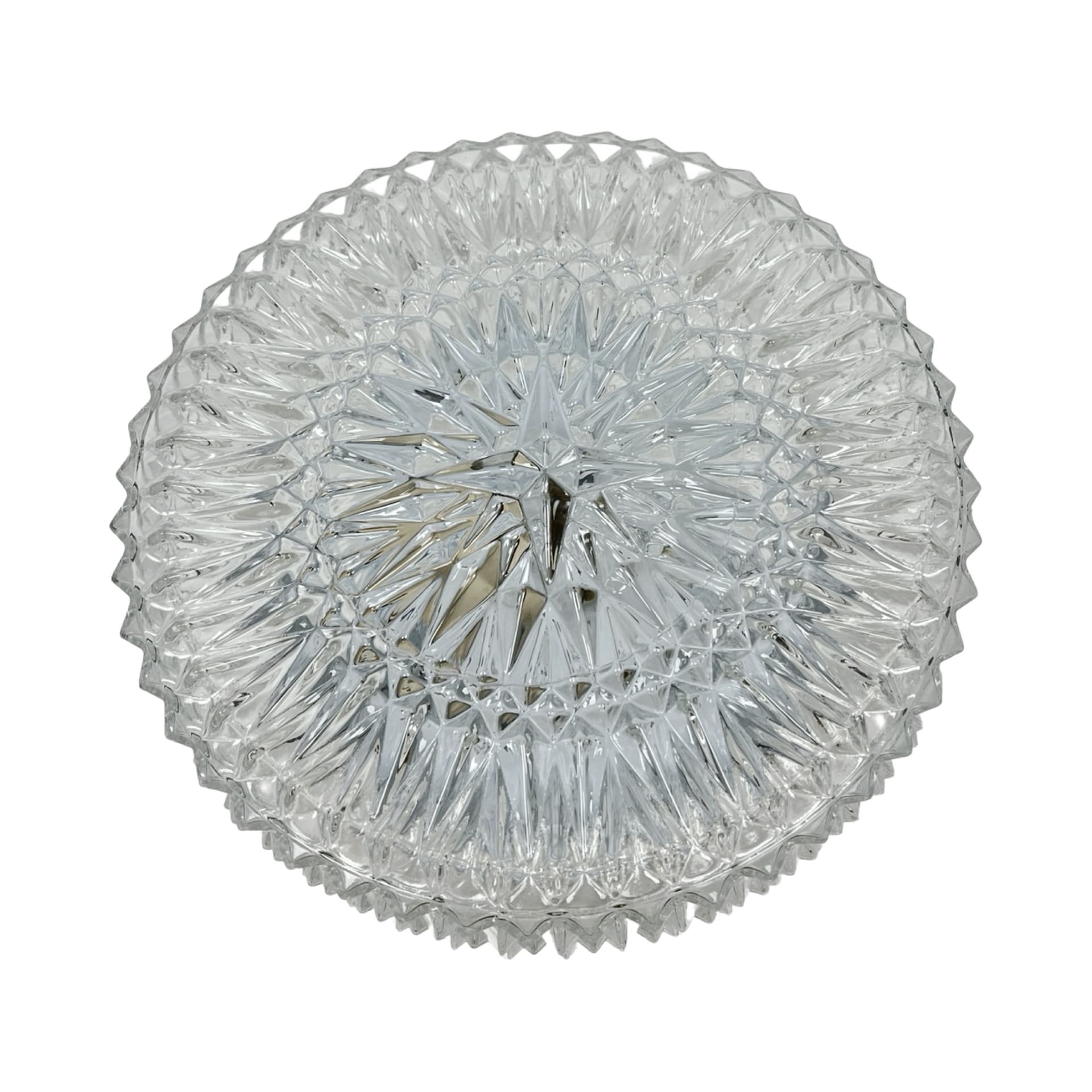 Flush Mount/Wall Light Starburst Rosette, transparent glass, white metal, Belgium, 1970s. - 307705