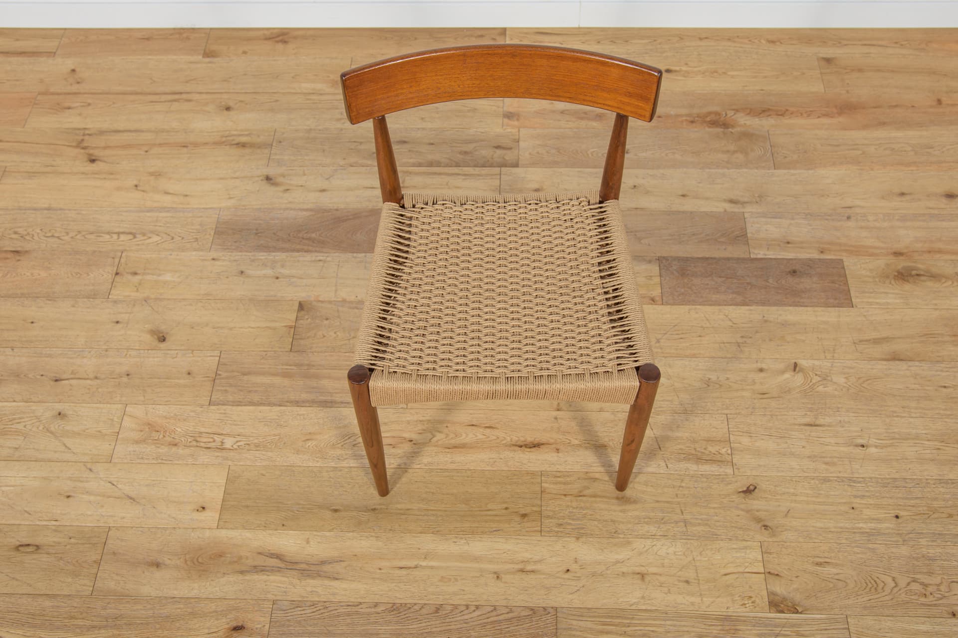 Set of eight chairs, brown teak, beige rattan, by A. Hovmand-Olsen, for Mogens Hansen, Denmark, 1960s. - 307713