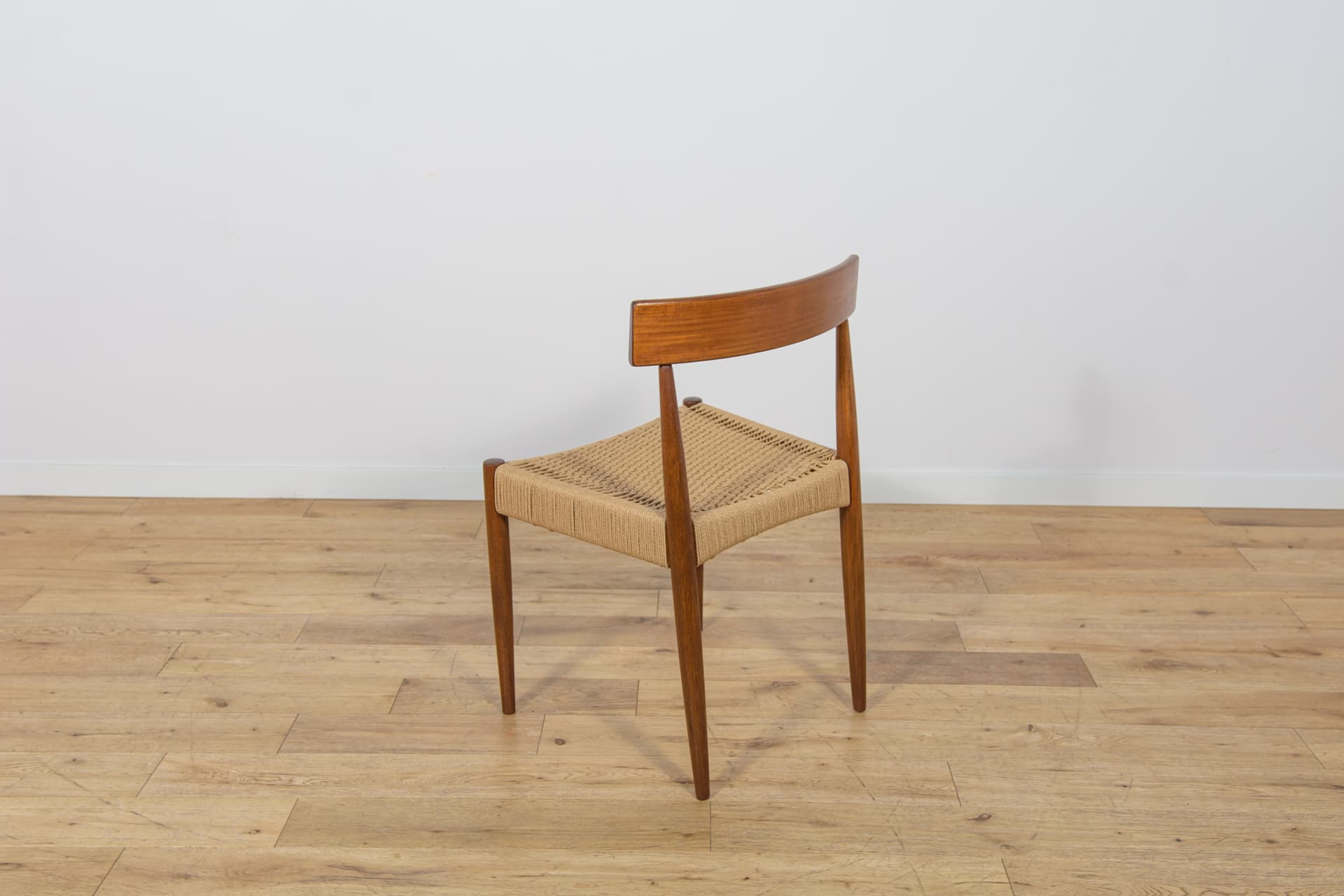 Set of eight chairs, brown teak, beige rattan, by A. Hovmand-Olsen, for Mogens Hansen, Denmark, 1960s. - 307716