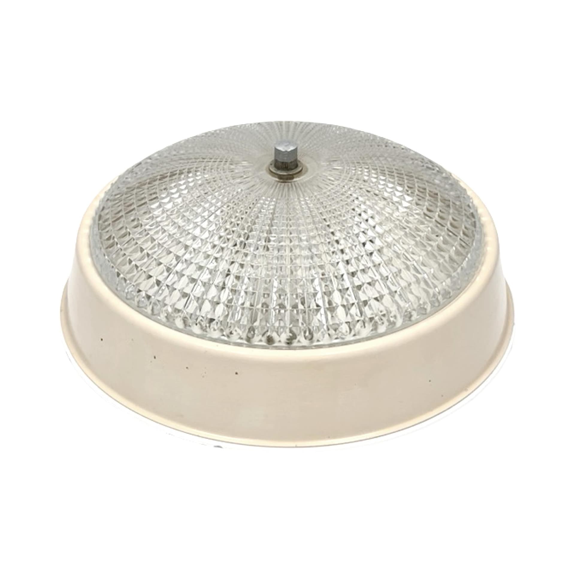 Flush Mount/Wall Sconce, Polam Farel, transparent glass, cream metal, Polam, Poland, 1970s.