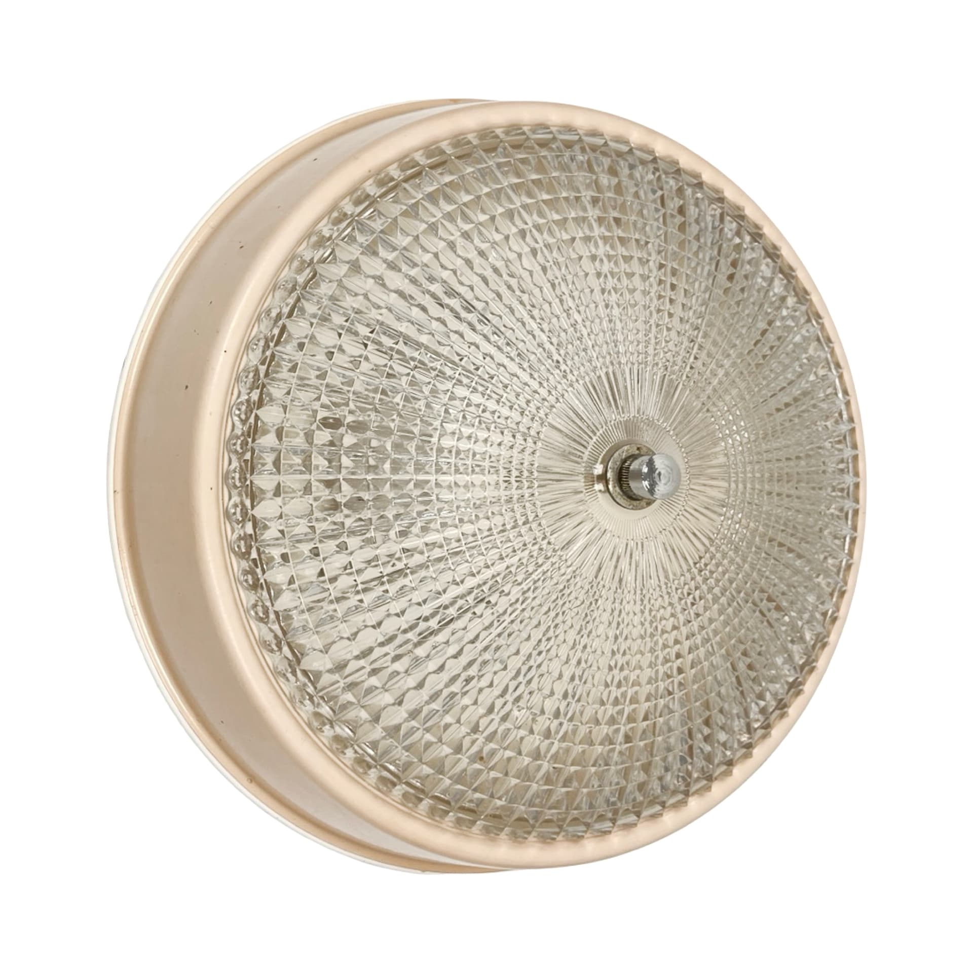Flush Mount/Wall Sconce, Polam Farel, transparent glass, cream metal, Polam, Poland, 1970s. - 307748