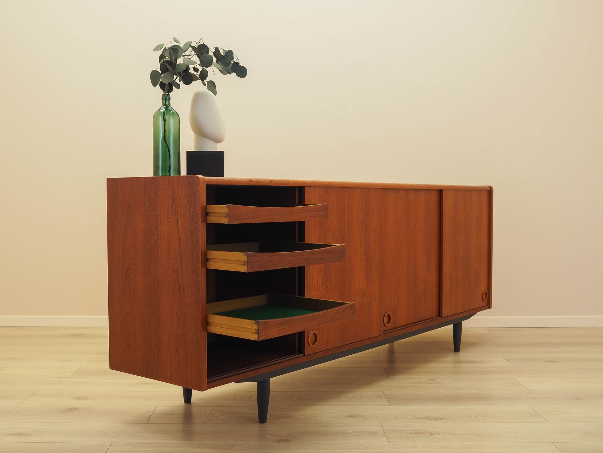 Sideboard, brown teak, black wood, Denmark, 1970s. - 307833
