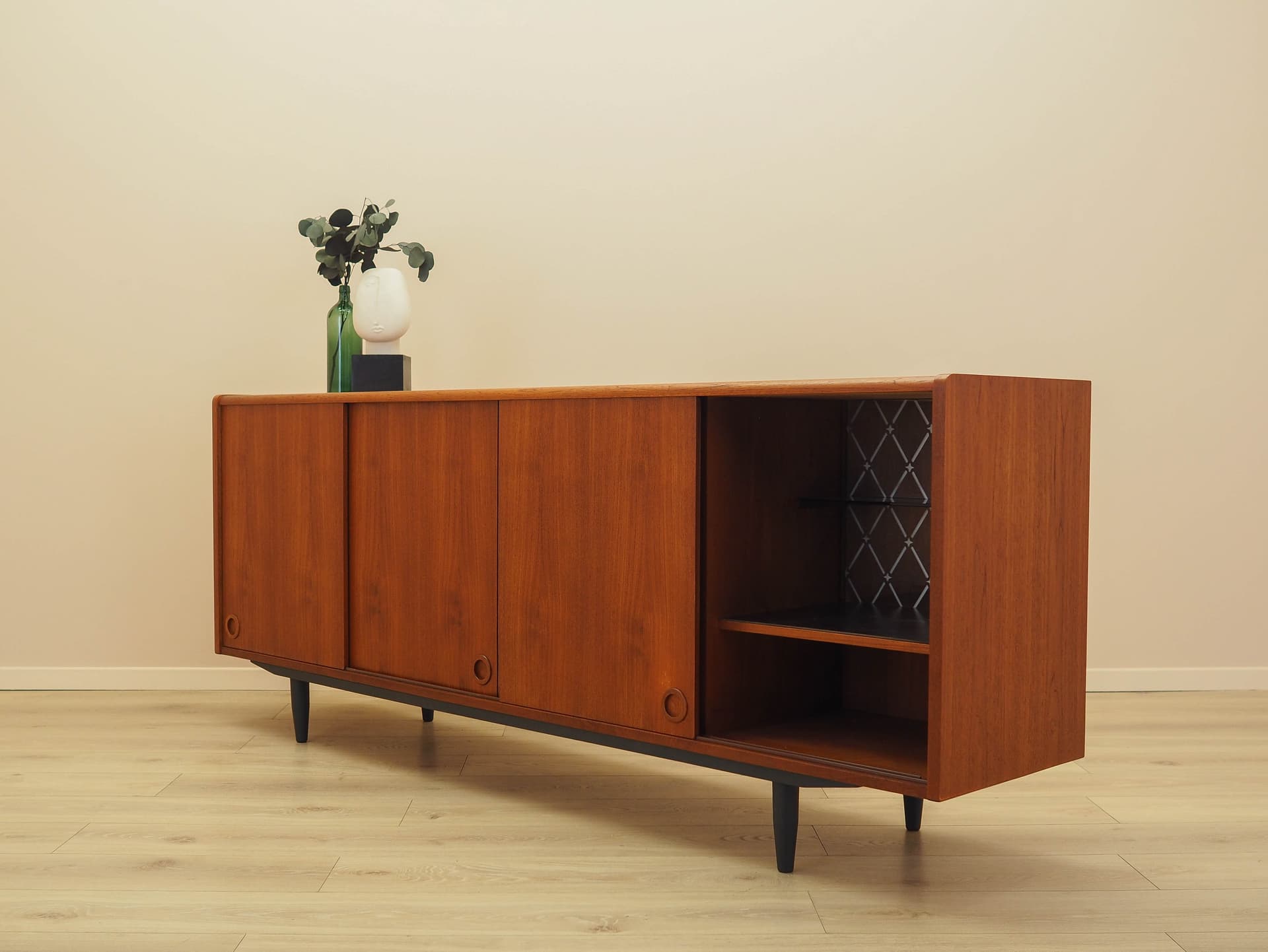 Sideboard, brown teak, black wood, Denmark, 1970s. - 307832