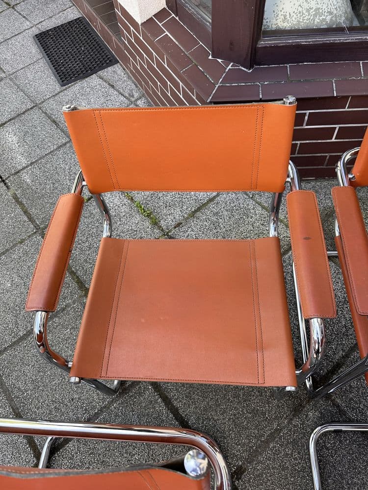 Set of four chairs S34, orange leather, chrome, by M. Stam, Italy, 1990s. - 308032