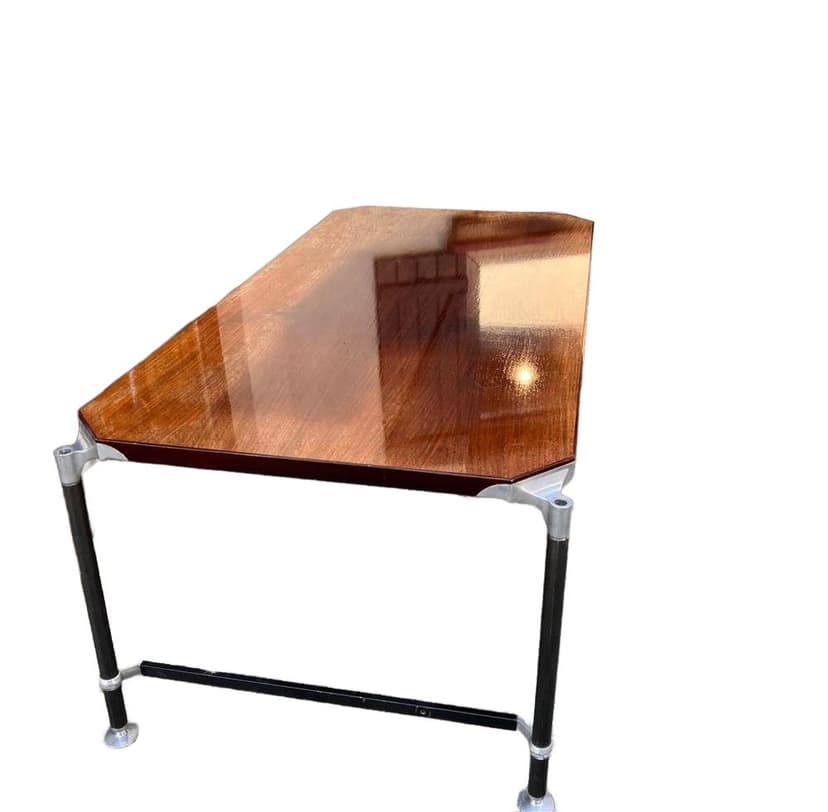 Desk, reddish-brown wood, black and silver metal, Italy, 1960s.