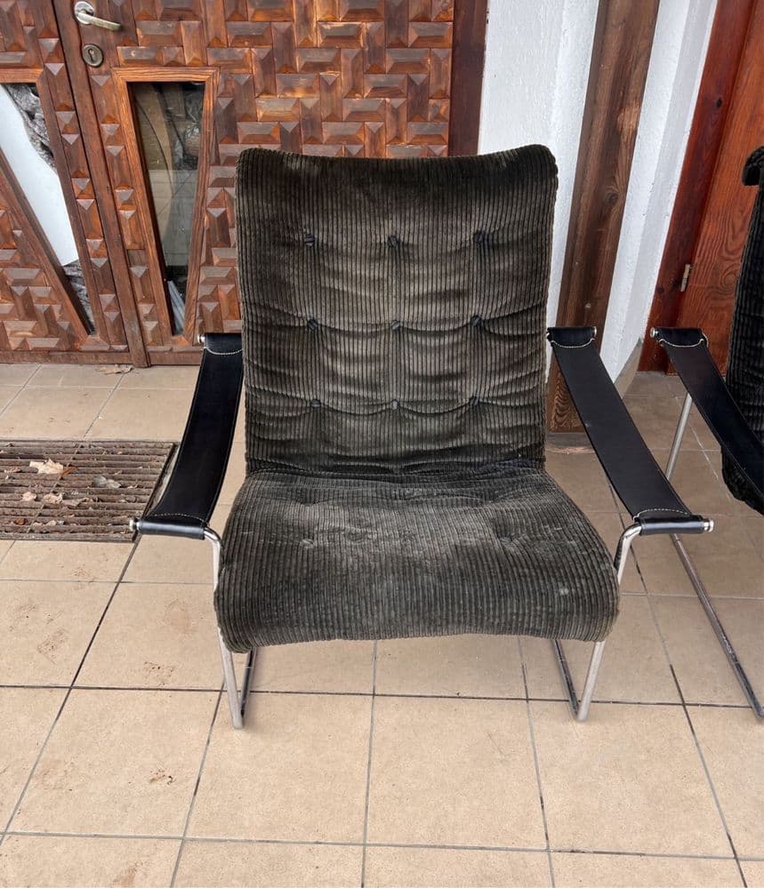 Fotel, sztruks zielony, stal chromowana, proj. H. Konecke, Niemcy, lata 60. - 308217