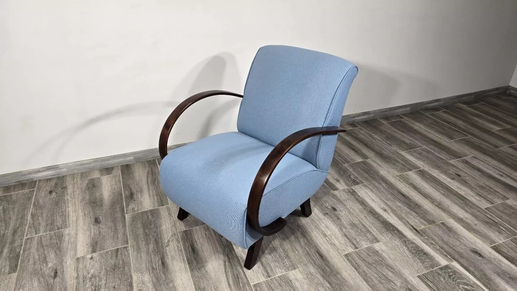 Armchair H 410, blue, wood, by J. Halabala, UP Závody, Czechoslovakia, 1950s. - 133