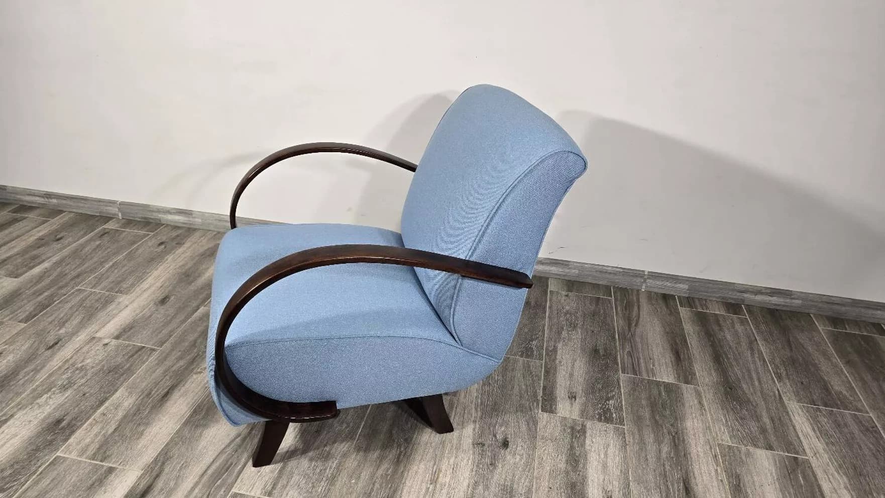 Armchair H 410, blue, wood, by J. Halabala, UP Závody, Czechoslovakia, 1950s. - 132