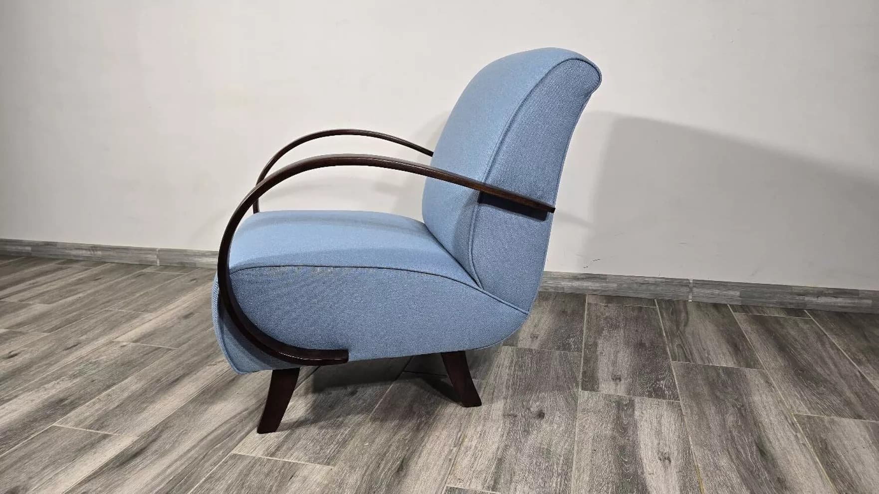 Armchair H 410, blue, wood, by J. Halabala, UP Závody, Czechoslovakia, 1950s. - 134