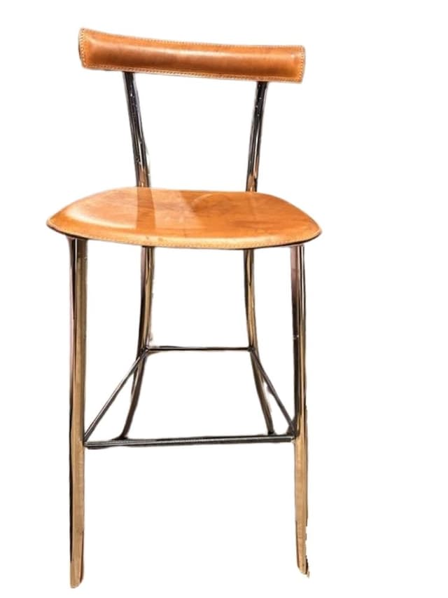 Bar stool Yoko, brown leather, chrome steel, Arrben, Italy, 1970s. - DIMENSION