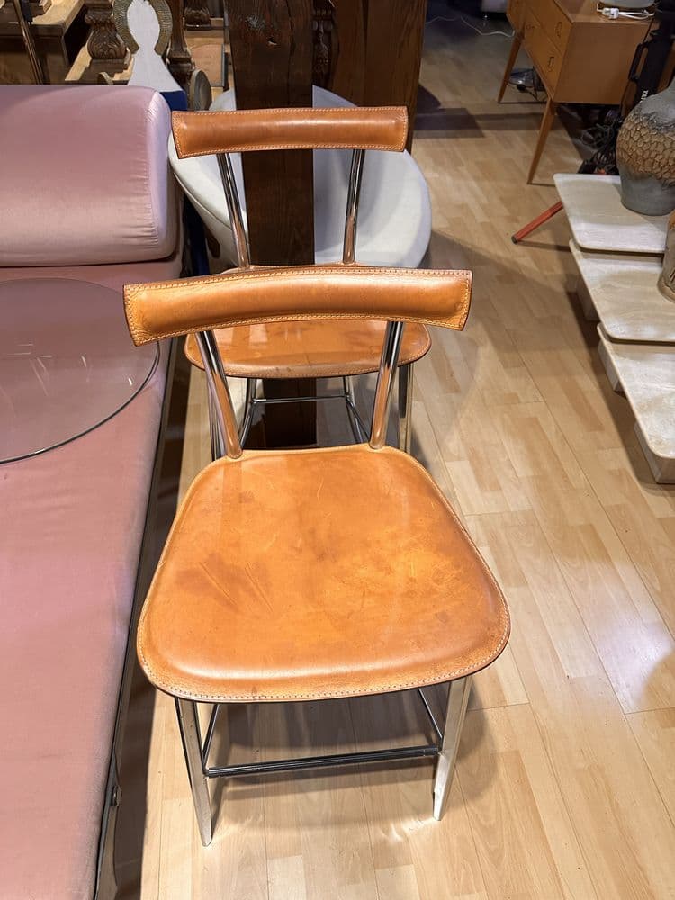 Bar stool Yoko, brown leather, chrome steel, Arrben, Italy, 1970s. - 308194