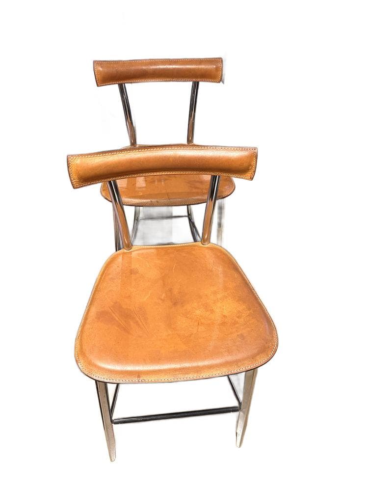 Bar stool Yoko, brown leather, chrome steel, Arrben, Italy, 1970s. - 308192