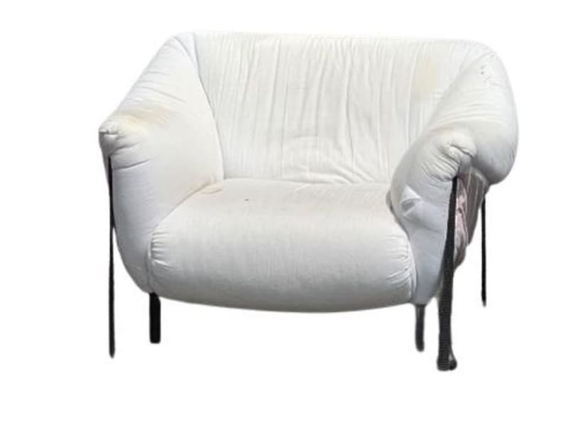 Fotel Piccola Tentazione, bawełna biała, metal czarny, proj. M. Bellini, Cassina, Włochy, lata 70.