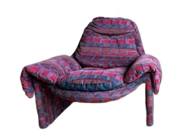 Fotel P60, magenta niebieski fioletowy, tkanina, proj. V. Introini, Włochy, lata 60. - WYMIARY