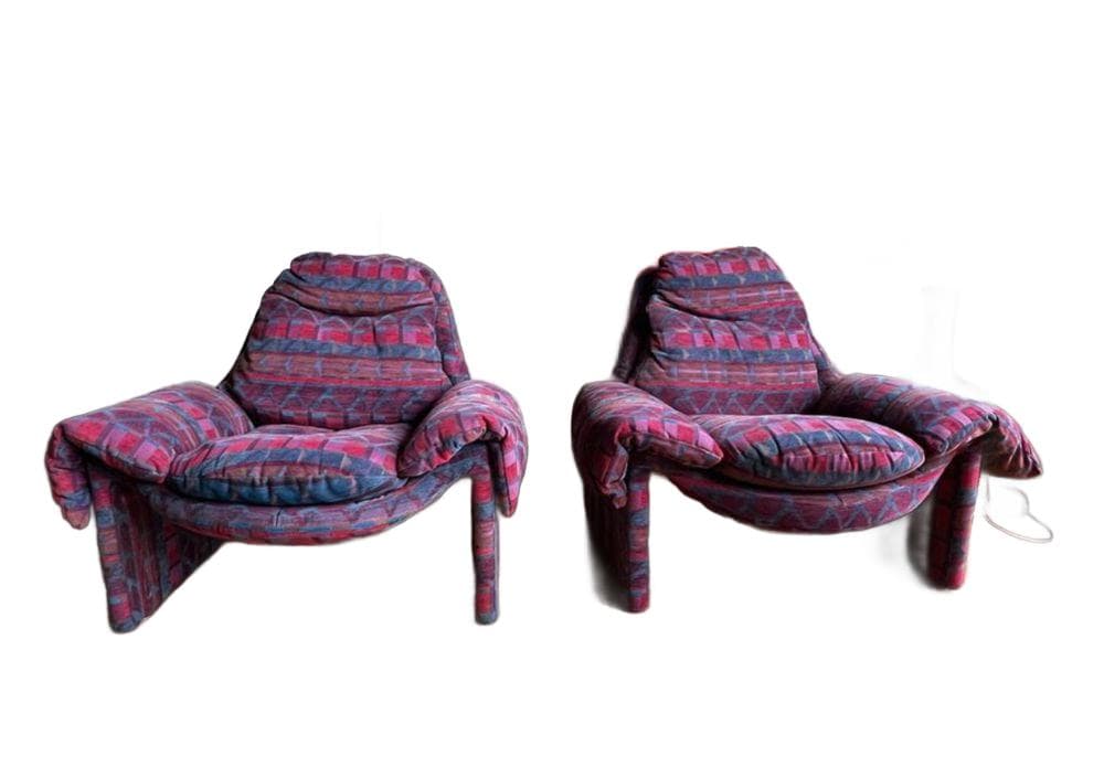 Fotel P60, magenta niebieski fioletowy, tkanina, proj. V. Introini, Włochy, lata 60. - 308162