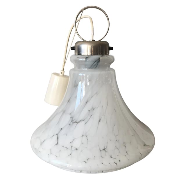 Pendant lamp, white glass, steel, VEB Gorlitz, Germany, 1980s. - DIMENSION