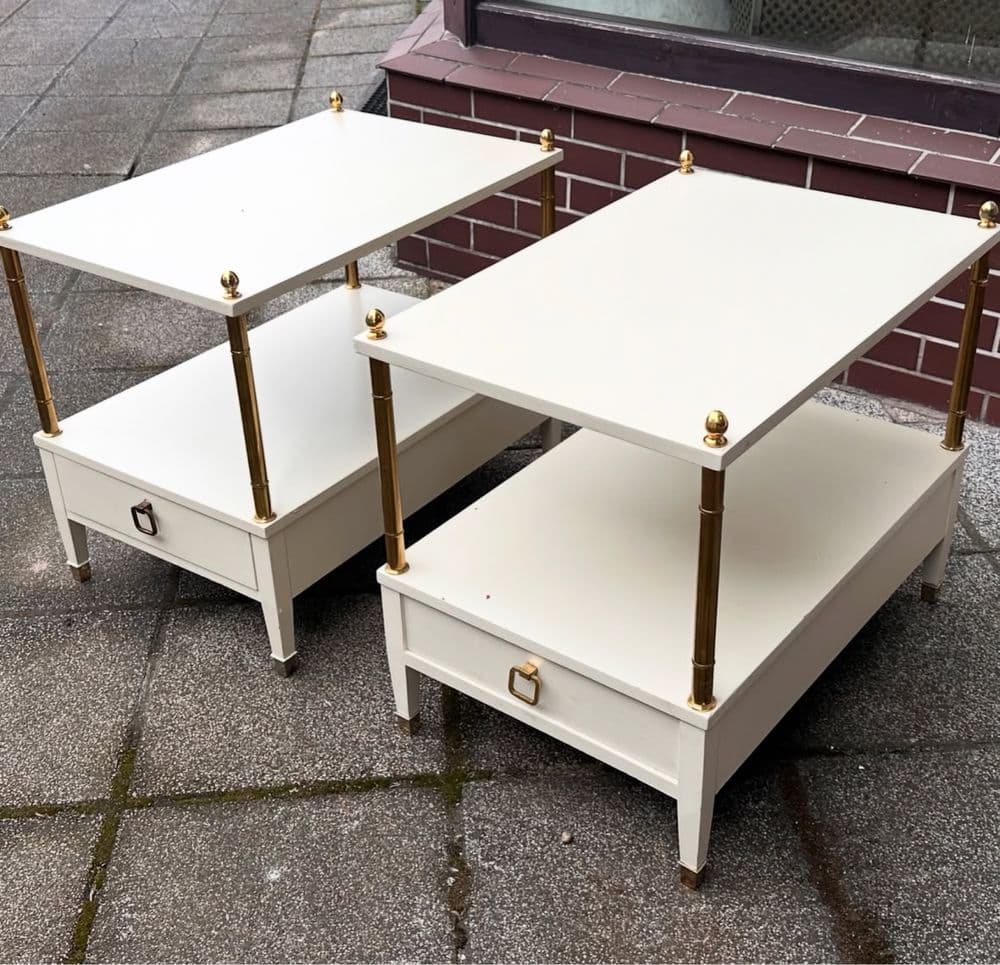 Pair of nightstands, G-Plan, cream teak, brass, United Kingdom, 1960s. - 308151