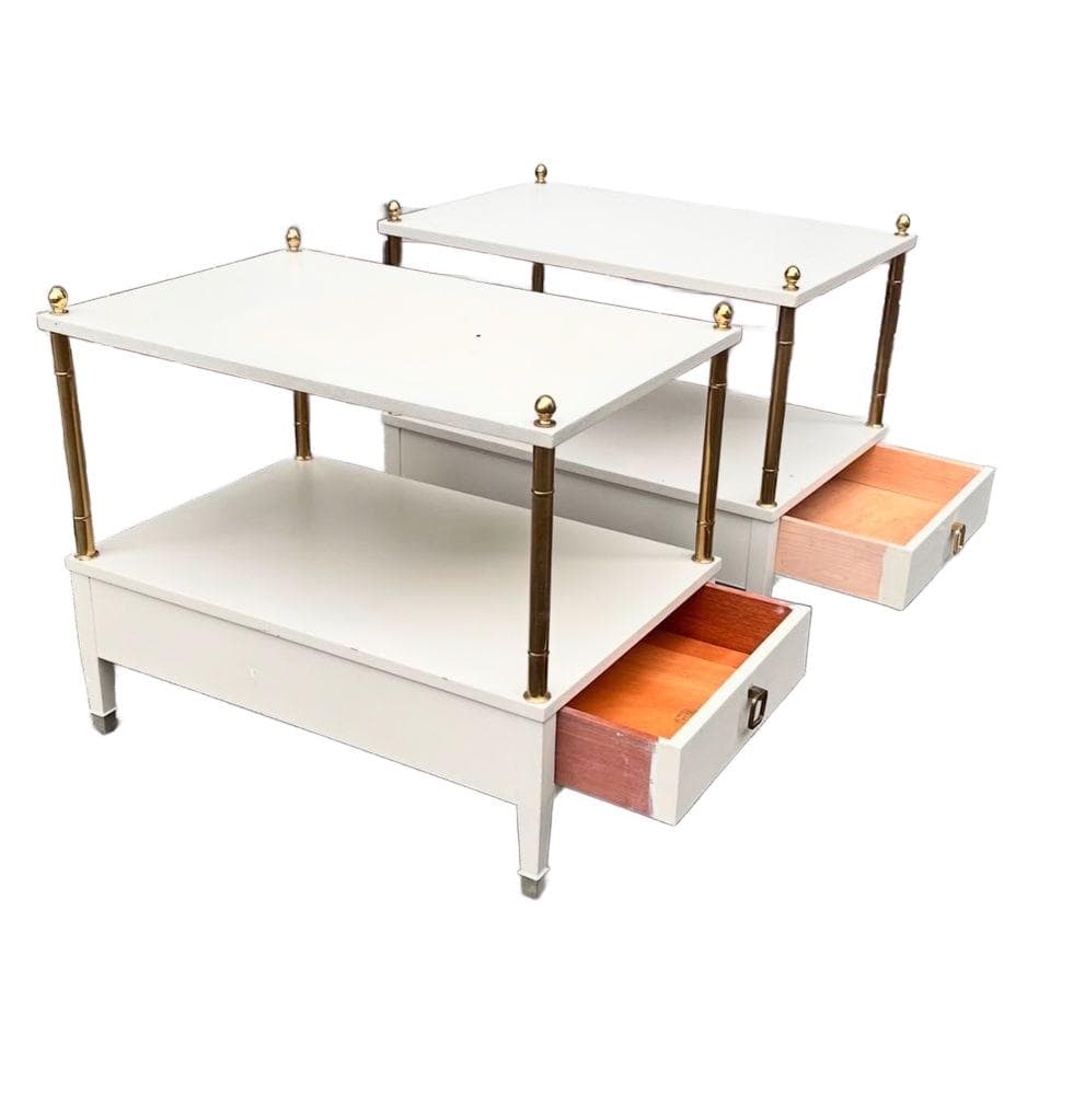 Pair of nightstands, G-Plan, cream teak, brass, United Kingdom, 1960s.