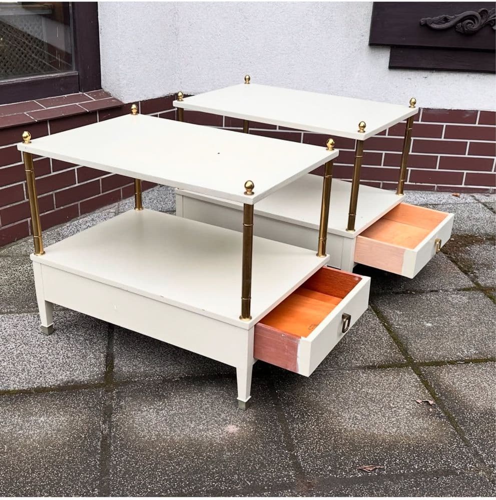 Pair of nightstands, G-Plan, cream teak, brass, United Kingdom, 1960s. - 308152