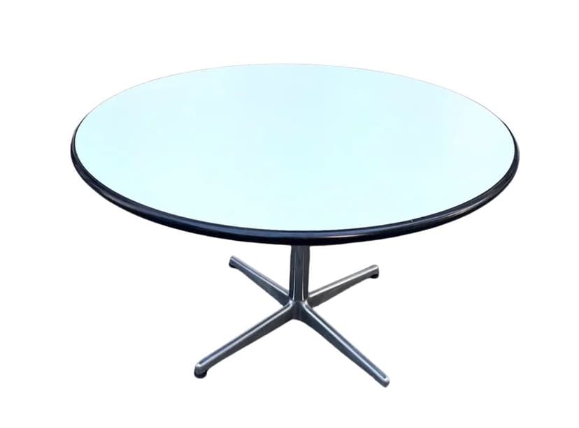 Dining table, white laminate, silver stainless steel, by A. Castelli Ferrieri, Anonima Castelli, Italy, 1970s.
