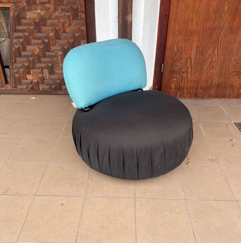 Fotel bujany, czarny, tkanina, lata 80. - 308128
