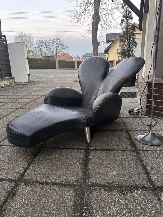 Fotel rozkładany Pro Seda, szary, skóra naturalna, metal, lata 80. - 313559