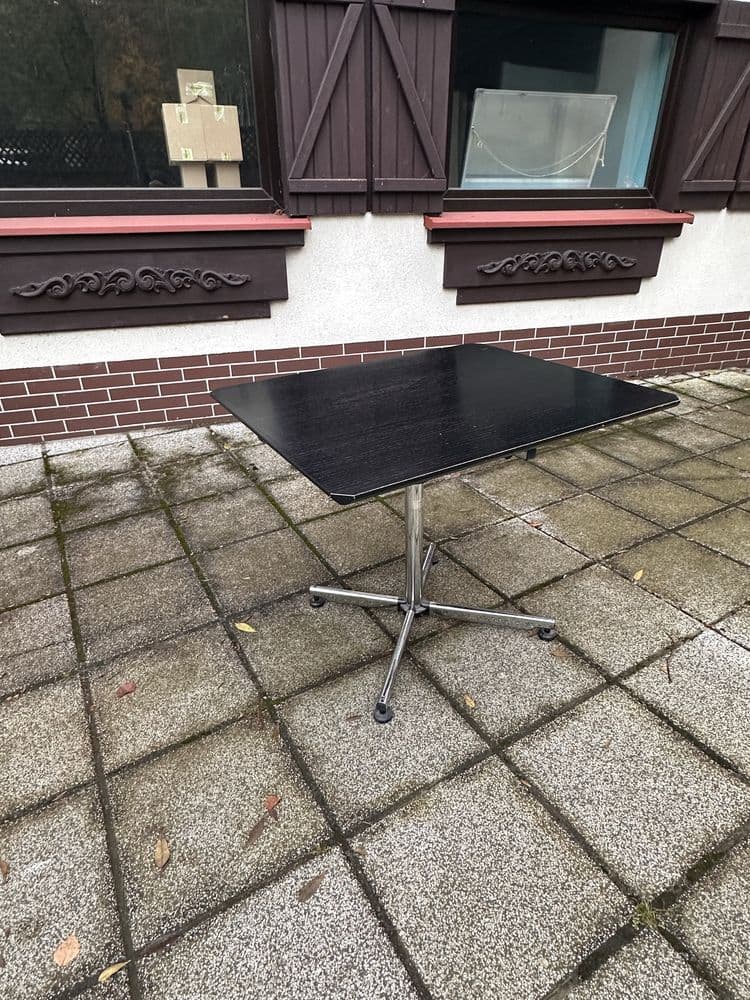 Table USM Haller 90x75 cm, black top, chromed steel, Switzerland - 308274