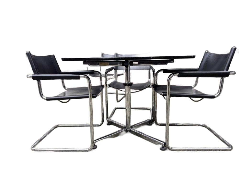 Table USM Haller 90x75 cm, black top, chromed steel, Switzerland - 308273