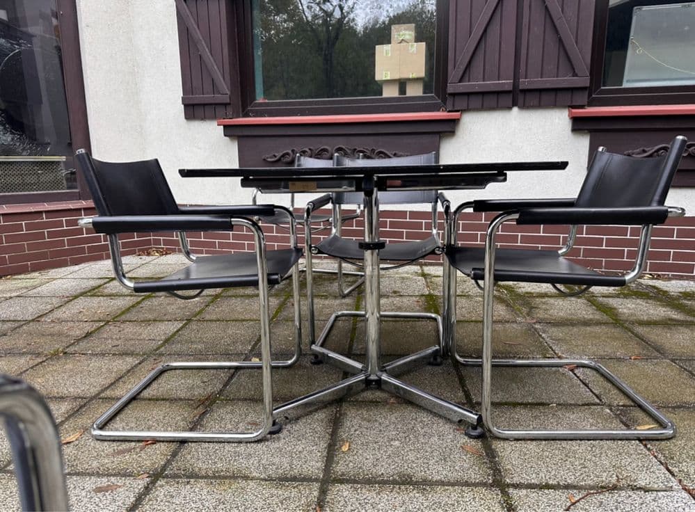 Table USM Haller 90x75 cm, black top, chromed steel, Switzerland - 308275