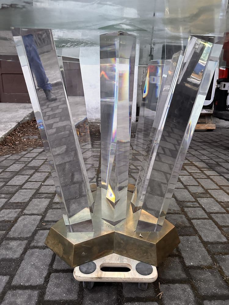 Dining Table Hollywood Regency, transparent glass, transparent acrylic, gold brass, USA, 1970s - 308263