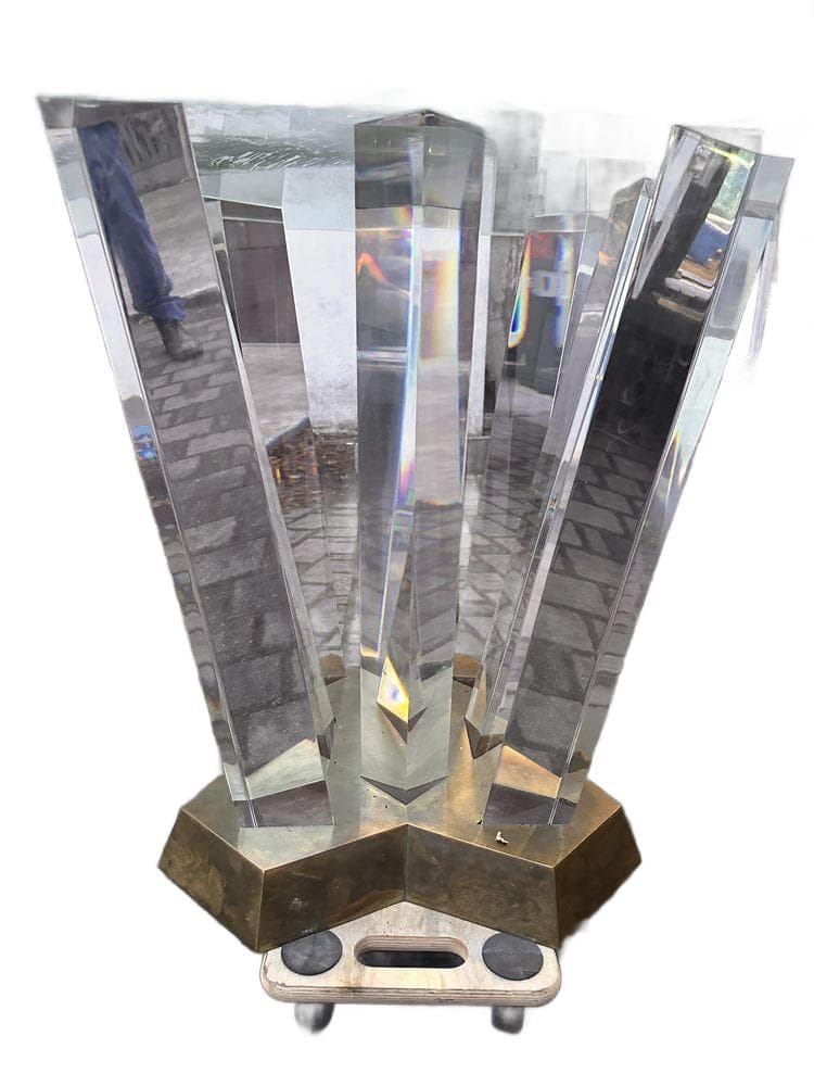 Dining Table Hollywood Regency, transparent glass, transparent acrylic, gold brass, USA, 1970s - 308261