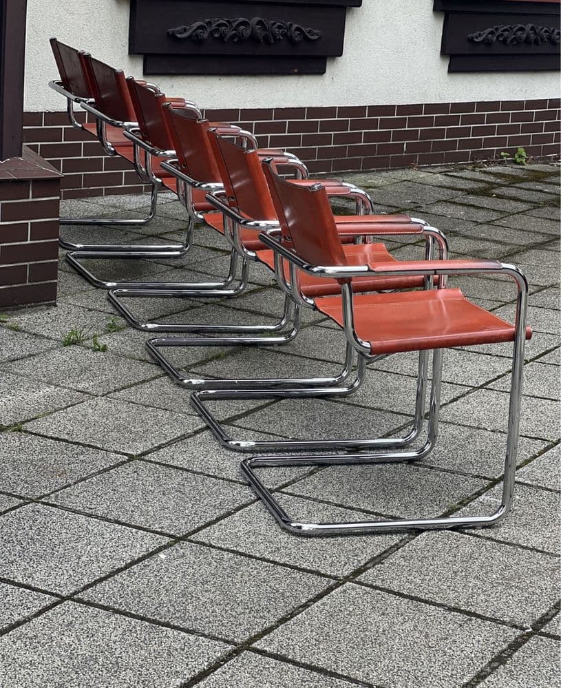 Para krzeseł MG5, Bauhaus, skóra brązowa, chrom, proj. Centro Studi, Włochy, lata 70. - 308260