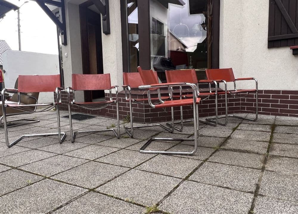 Para krzeseł MG5, Bauhaus, skóra brązowa, chrom, proj. Centro Studi, Włochy, lata 70. - 308259
