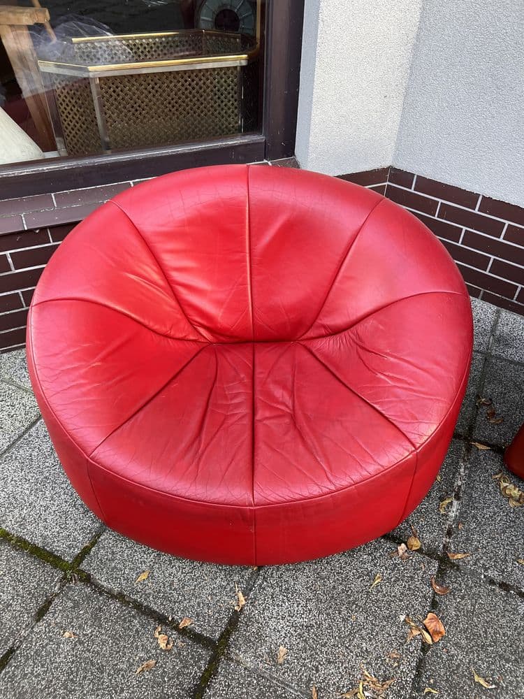 Fotel Pumpkin, czerwony, skóra, proj. P. Paulin, Francja, lata 70. - 308251