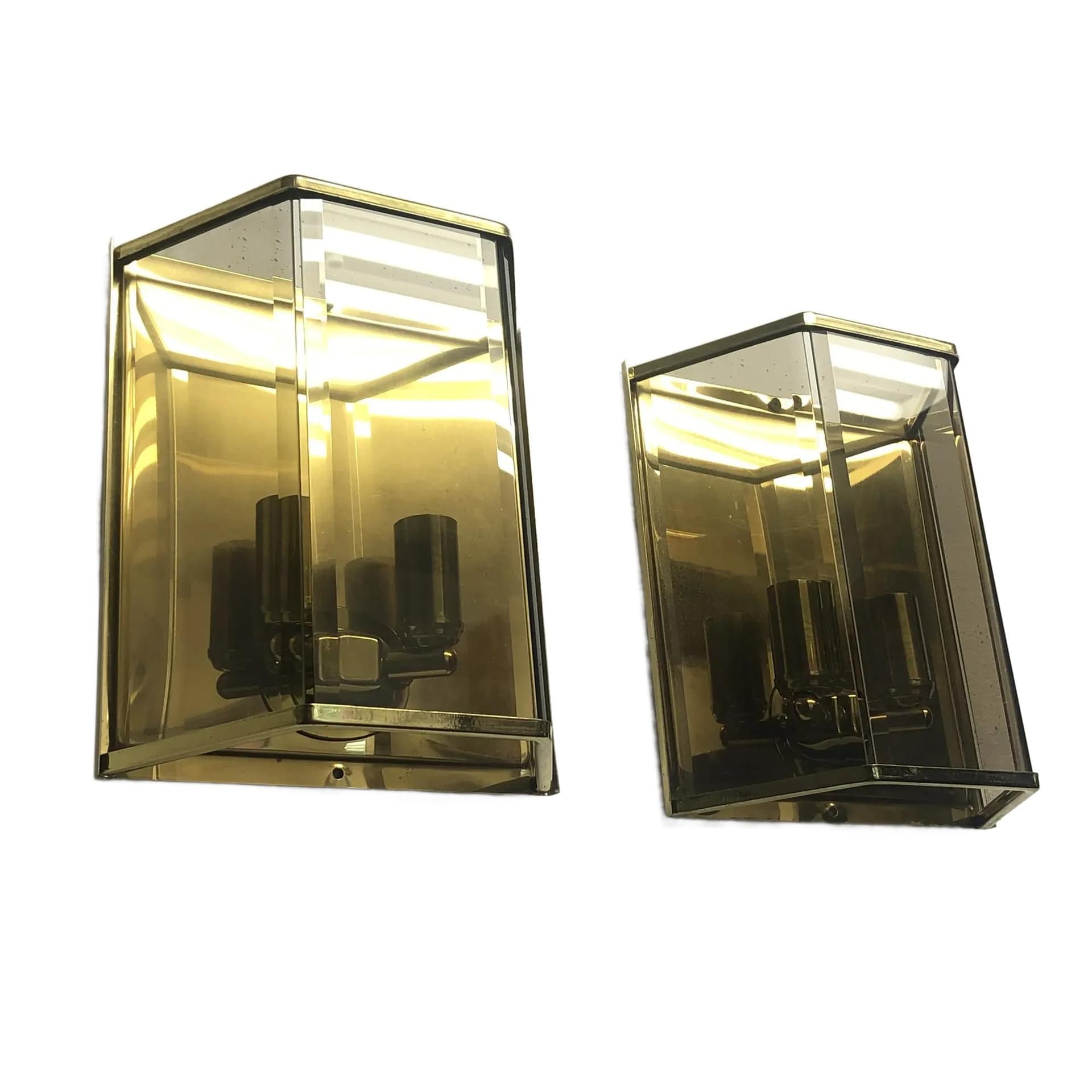 Para kinkietów Art Deco, mosiądz złoty, Holtkötter, Niemcy, lata 70.