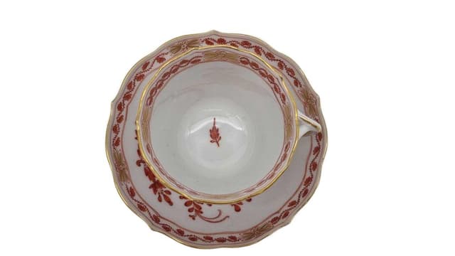 Filiżanka ze spodkiem, Art Deco, biała porcelana, Miśnia, Niemcy, lata 30. - WYMIARY