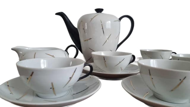 Zestaw serwisowy Julita, biały czarny złoty, porcelana, proj. E. Ruszczyński, Polska, lata 70. - WYMIARY