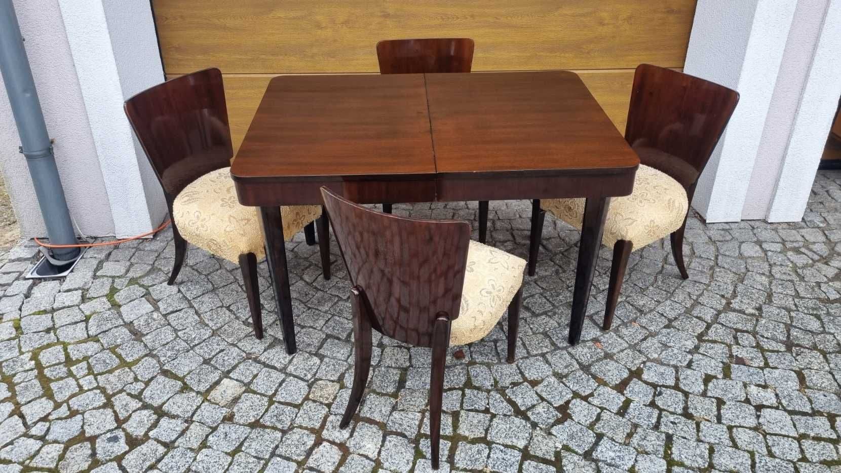Dining set Art Deco H-214, brown walnut, beige cotton, by J. Halabala, UP Závody, Czechoslovakia, 1940s. - 308362