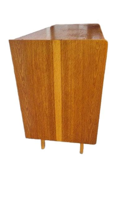 Sideboard U-450, brown wood, black, pink and white fronts, by J. Jiroutek, Interier Praha, Czechoslovakia, 1960s. - 308351