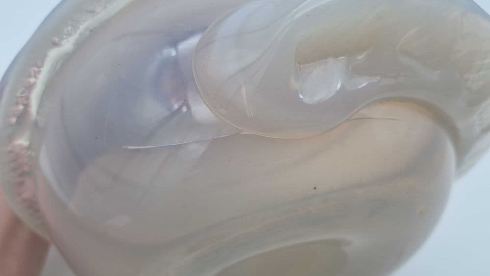 Vase Ślimak, beige transparent white, glass, by Jakubas, Poland, 1970s. - 308322