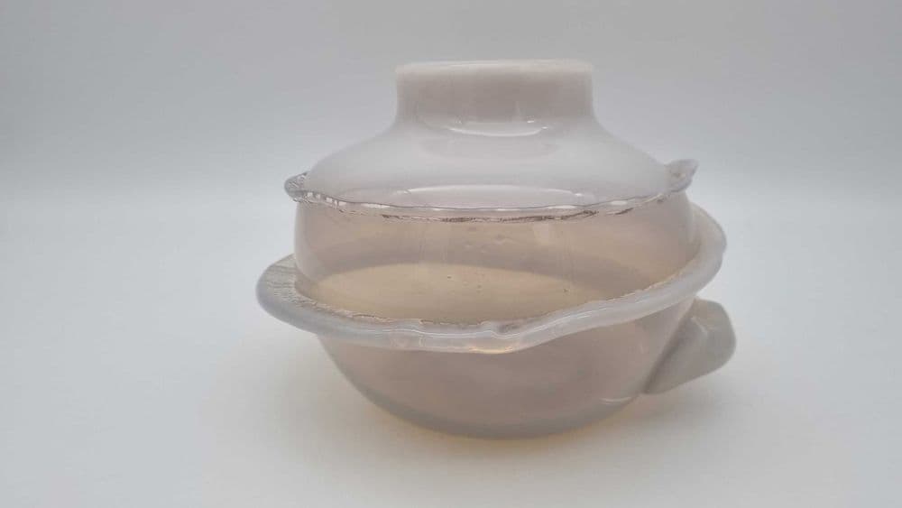 Vase Ślimak, beige transparent white, glass, by Jakubas, Poland, 1970s. - 308323