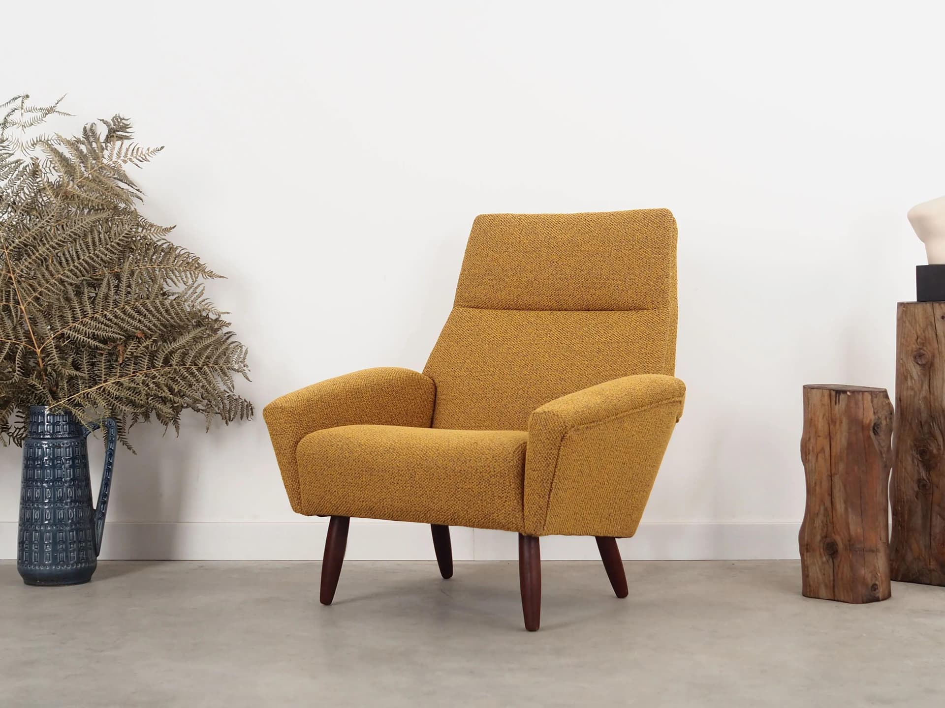 Fotel, musztardowy, teak, Dania, lata 70. - 23067